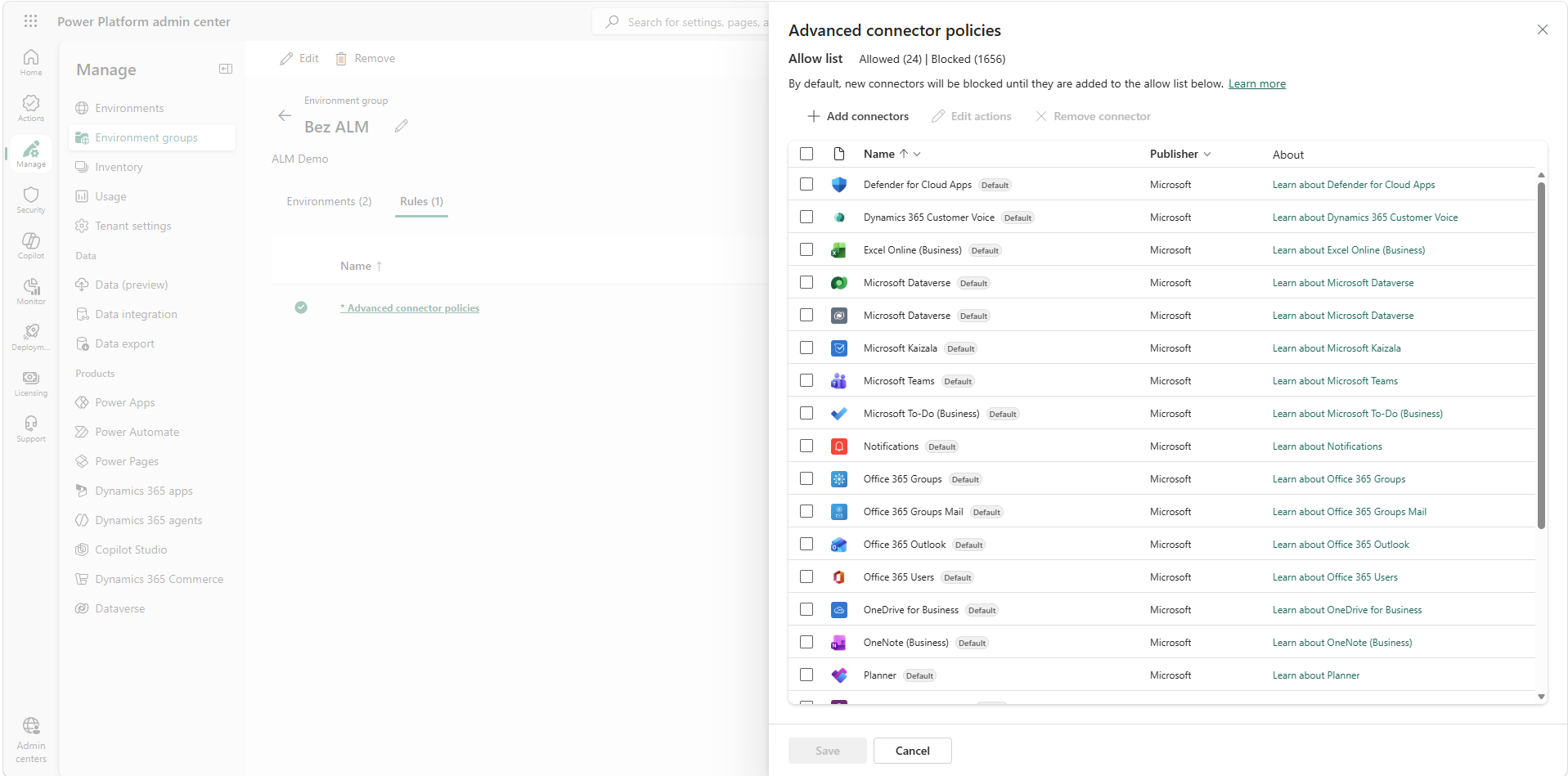 Advanced connector policies rule being defined on an environment group